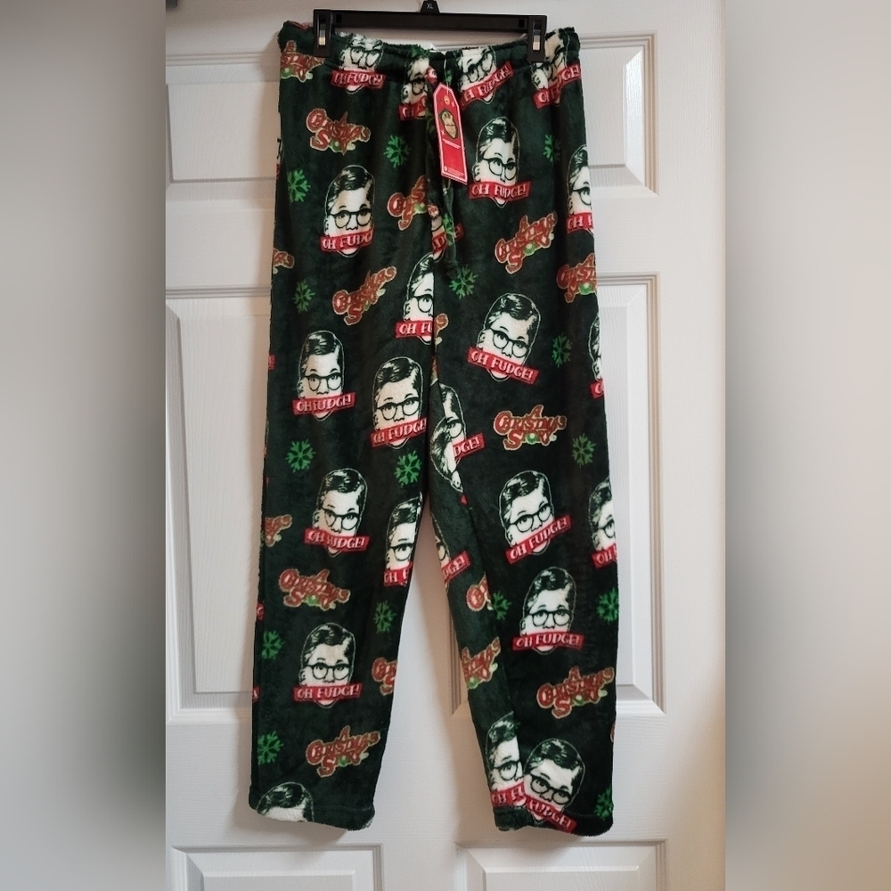 NWT A Christmas Story Unisex Green Fleece Pajama Pants Size L